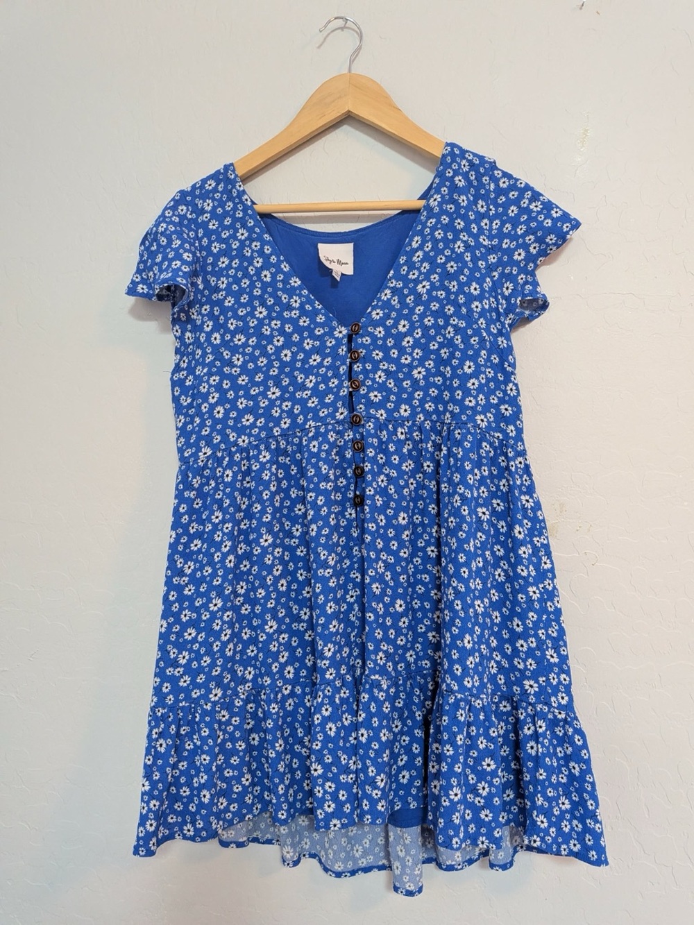 Blue Floral Button-Front Girls' Dress
